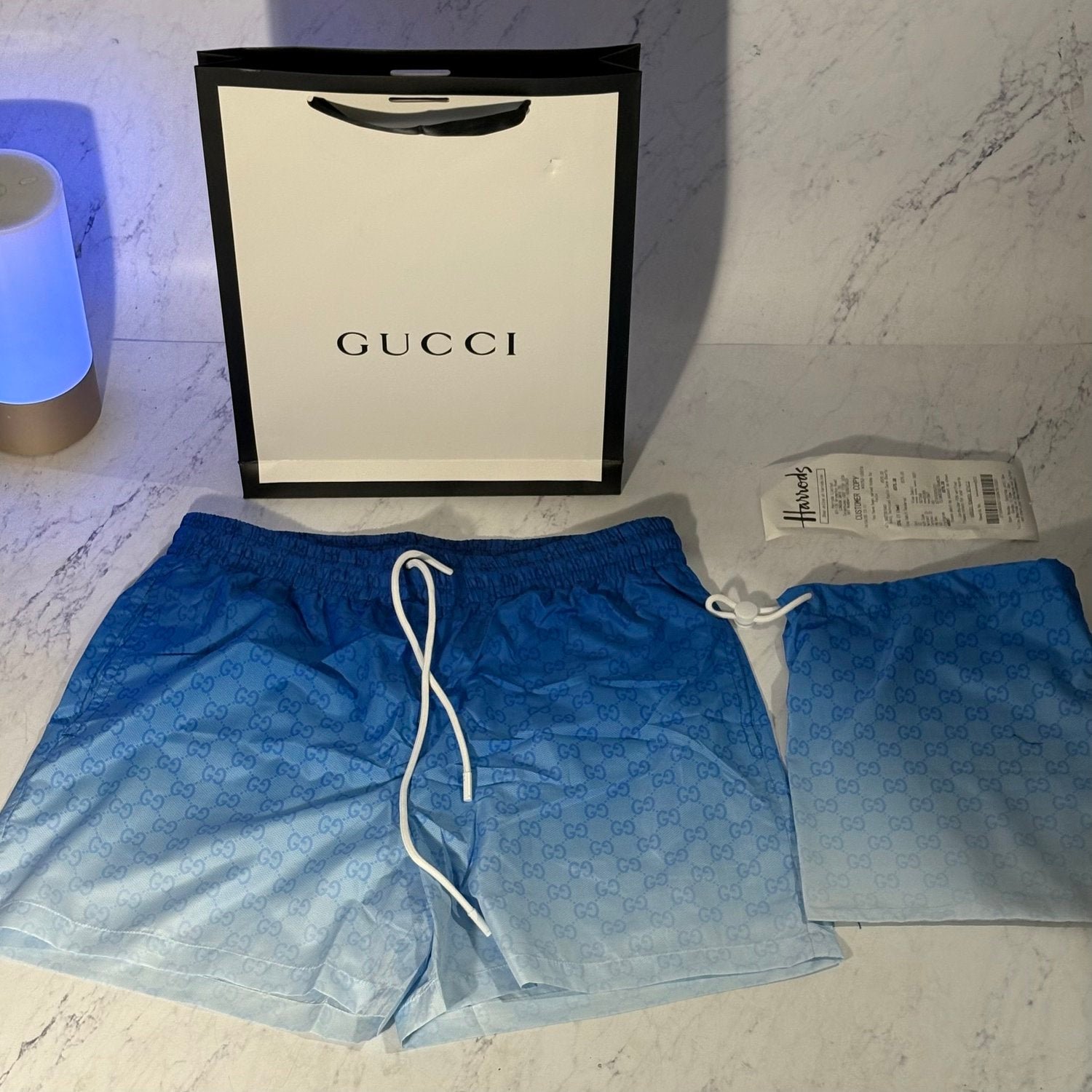 GUCCI GRADIENT BLUE SWIM SHORTS (SIZE S-XL)