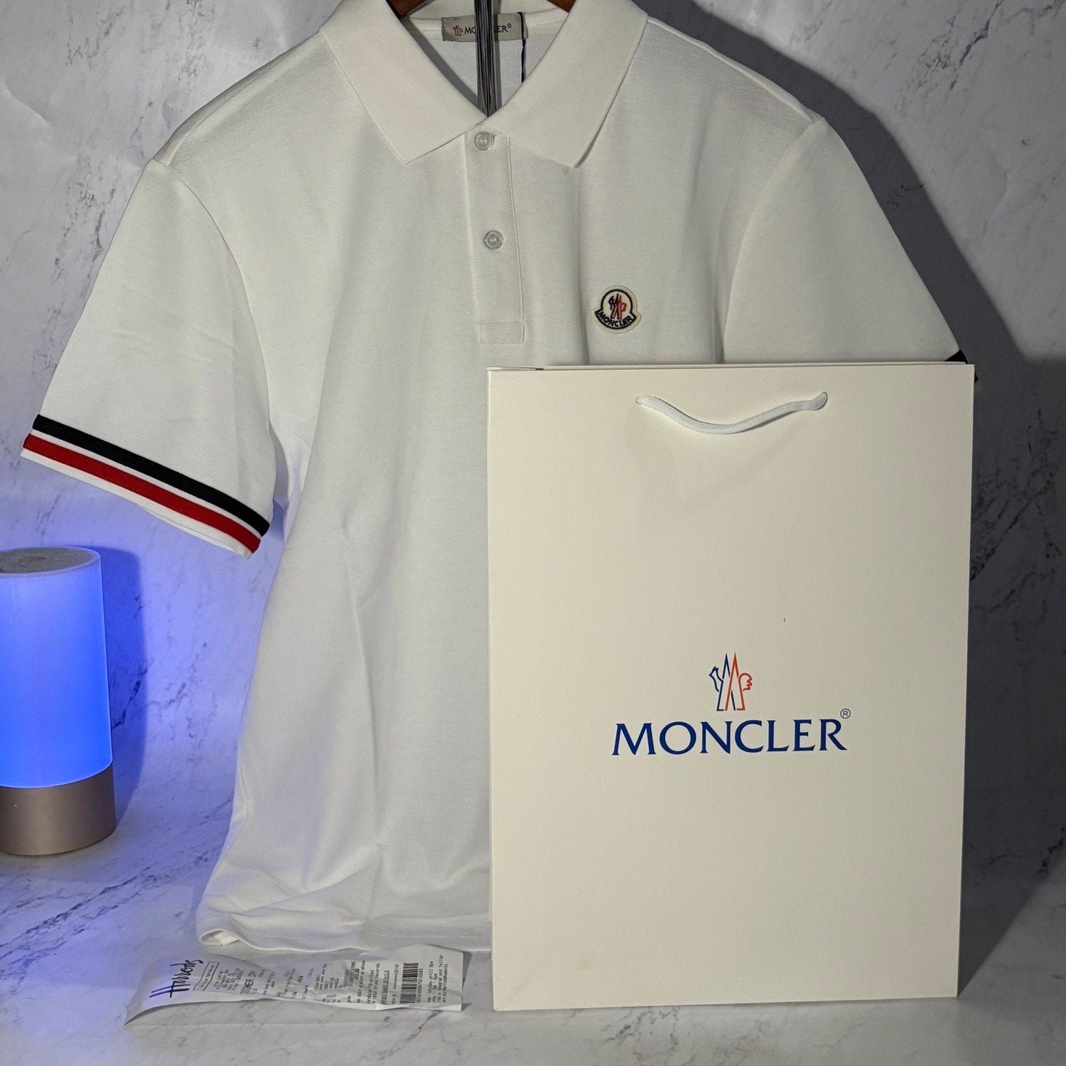 MONCLER STRIPED TRIM POLO SHIRT (SIZE S-XL)