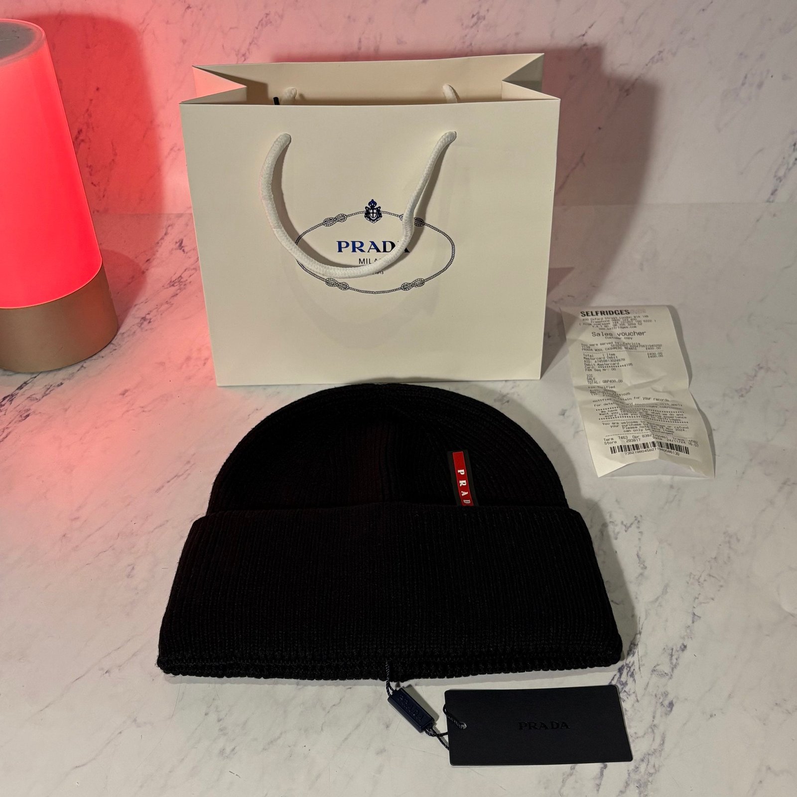 PRADA RED STRIPE BEANIE - Image 3